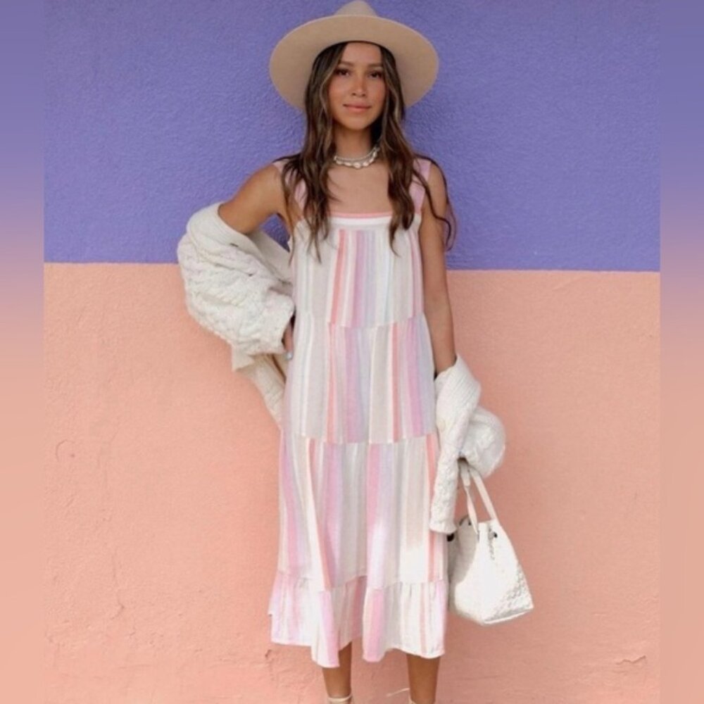 Rails Women’s Amaya LINEN Blend Striped Midi Tunic Dress Juliette Stripe LARGE‎